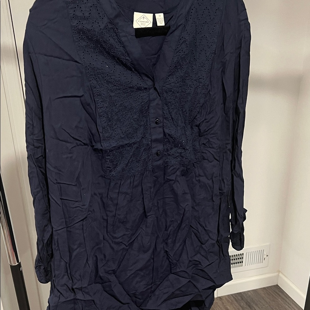 St. John's Bay Navy Eyelet Button-Front Tunic